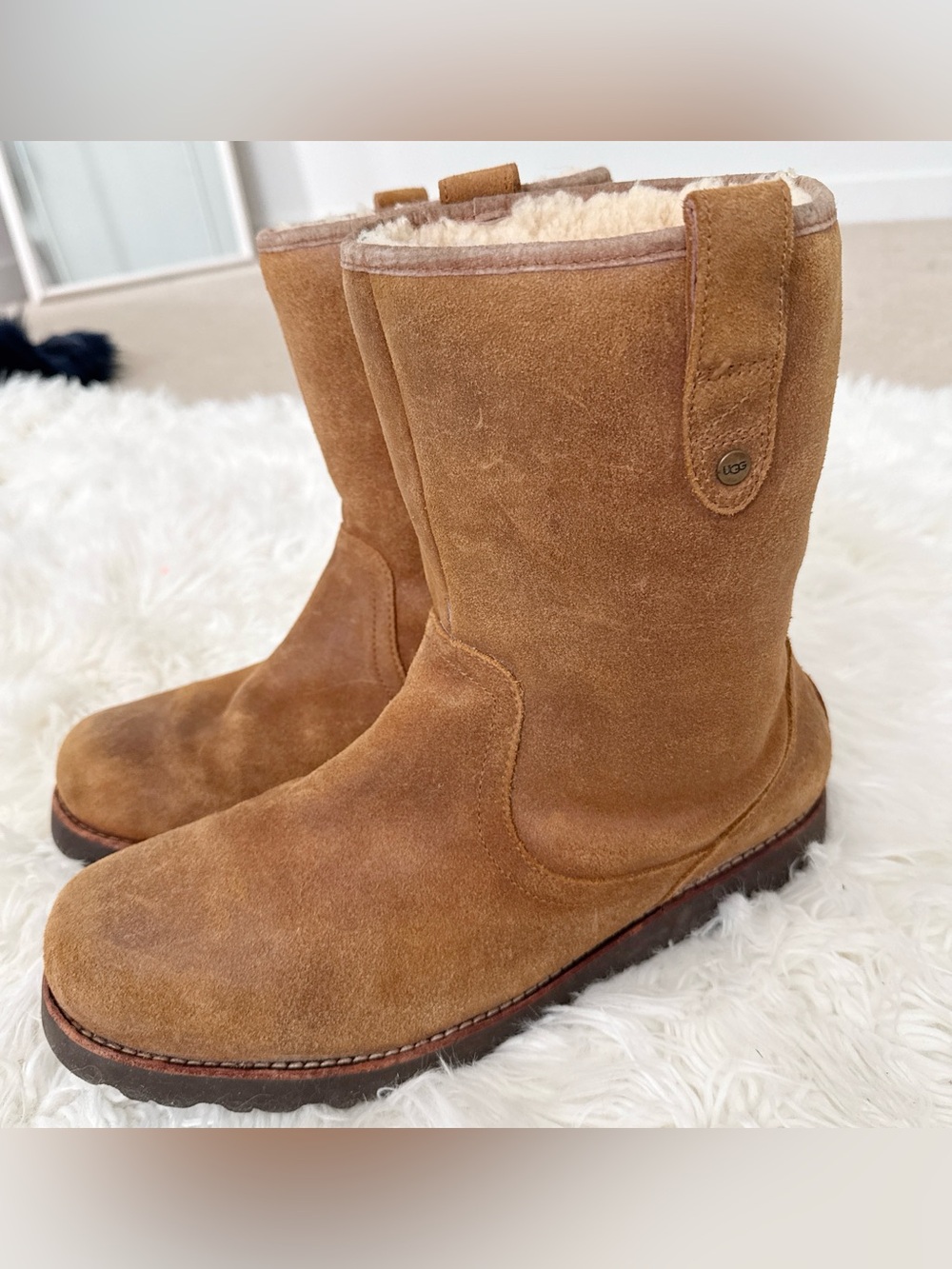 UGG Chestnut Suede Mid-Calf Shearling Boots